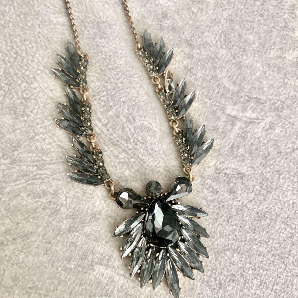 J. Crew blue/grey tone crystal statement necklace. Longer length.